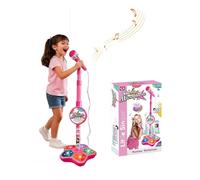 The All in One Microphone Toy with Adjustable Stand, Karaoke Microphone Toy with Led Lights, Battery Powered Microphone Prop, Christmas Birthday Gifts That Makes Every Day a Concert (Pink)