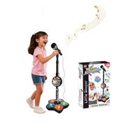The All in One Microphone Toy with Adjustable Stand, Karaoke Microphone Toy with Led Lights, Battery Powered Microphone Prop, Christmas Birthday Gifts That Makes Every Day a Concert (Pink) (Black)