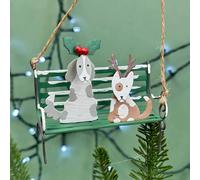 The Alphabet Gift Shop Christmas Dogs On A Park Bench Bauble in Green The Alphabet Gift Shop Green