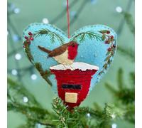 The Alphabet Gift Shop Felt Fabric Heart Robin On Postbox Bauble in Red The Alphabet Gift Shop Red