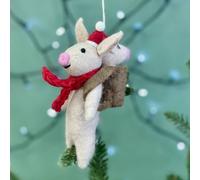 The Alphabet Gift Shop Pig & Piglet Felt Christmas Bauble in Pink The Alphabet Gift Shop Pink