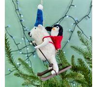 The Alphabet Gift Shop Polar Bear & Penguin Felt Skiing Bauble in White The Alphabet Gift Shop White