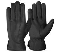 The AMA LOOK Genuine Winter Leather Driving Gloves for Men, Fleece Lined Mens Leather Gloves, Touch Screen Compatible (Black, L)