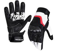 The AMA LOOK Leather Motorcycle Gloves, Carbon Knuckle Protection, Touchscreen Powersports Motorbike Gloves, Racing Riding Gloves (Black/White, L)