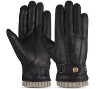 The AMA LOOK Men’s Genuine Winter Leather Driving Gloves, Fleece Lined Leather Driving Gloves for Men, Touch Screen Casual Outdoor Gloves (Black/Beige, XXL)