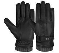 The AMA LOOK Men’s Genuine Winter Leather Gloves, Winter Warm Fleece Lined Leather Driving Gloves, Touch Screen Casual Outdoor Gloves (Black/Grey, L)