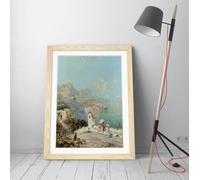 The Amalfi Coast by Franz Richard Unterberger Stunning Framed Wall Art Print Picture - A2 - Light Oak Frame