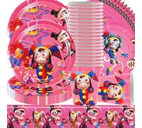 The Amazing Digital Circus Party Tableware Set, Doyomtoy Serve 20 Guests Birthday Party Tableware, Tablecloths, Plates, Cups, Napkins for Party Supplies Birthday