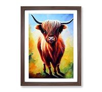The Amazing Highland Cow Framed Print | A2 Walnut Framed Wall Art | Ready to Hang | Modern Animal Picture | Living Room Bedroom Lounge Office