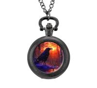 The American Crow Vintage Pocket Watch Alloy Pendant Watches Necklace Gift for Men Women Black-Style