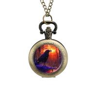 The American Crow Vintage Pocket Watch Alloy Pendant Watches Necklace Gift for Men Women Coppery-Style