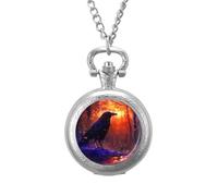 The American Crow Vintage Pocket Watch Alloy Pendant Watches Necklace Gift for Men Women Silver-Style