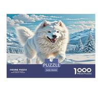 The American Eskimo Dog 1000Pc for Adults Gifts: White Husky Runs in Snow Educational Game Challenge & Brainteasing Activity 70x50cm/1000pcs