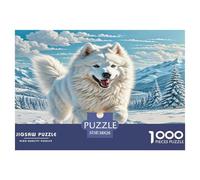 The American Eskimo Dog Adult Jigsaw for Wall Decor: White Husky Runs in Snow Educational Game Decompression 1000Pc 38x26cm/1000pcs