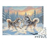 The American Eskimo Dog Heavyweight Paper Two Huskies Running in Snowy Forest Jigsaw Puzzle Beginner Friendly Gift for Kids 38x26cm/1000pcs