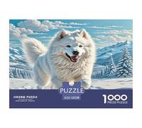 The American Eskimo Dog Jigsaw Puzzle Educational Game: White Husky Runs in Snow for Adults Teens Age 12 Years Up 52x38cm/1000pcs