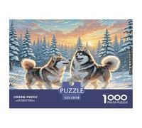 The American Eskimo Dog Puzzle for Adults: Huskies Play in Snow Pines Brainteasing & Challenging Game for Wall Decoration 52x38cm/1000pcs