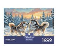 The American Eskimo Dog Puzzle for Adults: Huskies Play in Snow Pines Brainteasing & Challenging Game for Wall Decoration 70x50cm/1000pcs