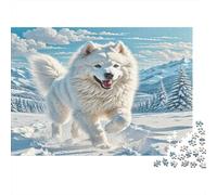 The American Eskimo Dog Thick Paper White Samoyed Running in Snowy Field Jigsaw Puzzle Bundle for Seniors Brain Training Secret Santa Gift 70x50cm/1000pcs