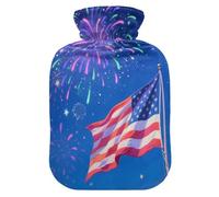 The American Flag Firework hot Bottle Water Bag with Soft Cover, 2L hot Water Bag for Menstrual Cramps, Menstrual Cramps