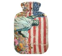 The American Flag Flower Water Bottle for hot Water with Soft Cover, 2L hotwater Bag for Sore Muscle, Sore Muscle