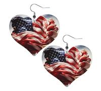 The American flag fluttered in the wind Prints Leather Heart earrings Pendant Stylish and light Lightweight Dangle for Women Girls