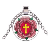 The Ancient and Mystical Rosae Crucis Chain Necklace Rosicrucian Rose Alchemy Sign Cartoon Print Glass Cabochon Necklace