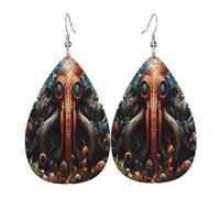 The Ancient Octopus Women's Teardrop Leather Earrings - Lightweight PVC Dangle Earrings, 925 Silver Hooks, Double-Sided Prints | Hypoallergenic Gift