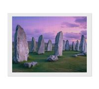 The Ancient Stone Circle of Callanish Islands Diamond DIY Painting Kits Horizontal Round Full Drill Digital Art Craft for Home Office Wall Decor 12"x16"