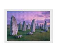 The Ancient Stone Circle of Callanish Islands Diamond DIY Painting Kits Horizontal Round Full Drill Digital Art Craft for Home Office Wall Decor 8"x12"