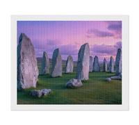 The Ancient Stone Circle of Callanish Islands Diamond DIY Painting Kits Horizontal Round Full Drill Digital Art Craft for Home Office Wall Decor 16"x20"