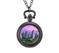 The Ancient Stone Circle of Callanish Islands Men's Pocket & Fob Watches Analogue Display Quartz Watch with Chain for Birthday Christmas Father's Day Black-Style