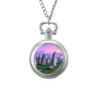 The Ancient Stone Circle of Callanish Islands Men's Pocket & Fob Watches Analogue Display Quartz Watch with Chain for Birthday Christmas Father's Day Silver-Style