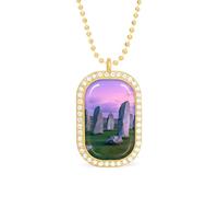 The Ancient Stone Circle of Callanish Islands Women's Pendant Necklaces Inlaid Crystal Pendants Long Alloy Necklace Jewelry Gift Golden-style