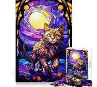 The Anggora Cat Moon Stain Jigsaw Puzzles 1000 Pieces for Adults Memory Boost Warm Time Image Assembly Fine Art Piece (38x26cm)