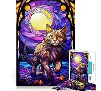 The Anggora Cat Moon Stain Jigsaw Puzzles 1000 Pieces for Adults Memory Boost Warm Time Image Assembly Fine Art Piece (38x26cm)