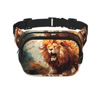 The angry lion. Printed Fashion Crossbody Bag, Hiking Waist Bag, Square Double Layer Travel and Fitness Shoulder Bag