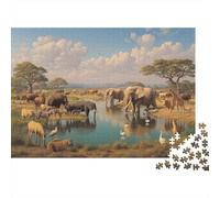The Animals Drank And Rested Around The Waterhole Puzzle 1000pcs (75x50cm) Erwachsene Puzzle,Home Decor