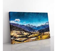 The Annapurna Circuit In Nepal Painting Modern Art Canvas Wall Art Print Ready to Hang, Framed Picture for Living Room Bedroom Home Office Décor, 60x40 cm (24x16 Inch)