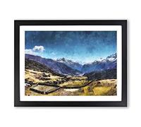 The Annapurna Circuit In Nepal Painting Modern Art Framed Print | A2 Black Framed Wall Art | Ready to Hang | Modern Historical Picture | Living Room Bedroom Lounge Office