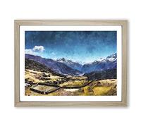 The Annapurna Circuit In Nepal Painting Modern Art Framed Print | A3 Oak Framed Wall Art | Ready to Hang | Modern Historical Picture | Living Room Bedroom Lounge Office