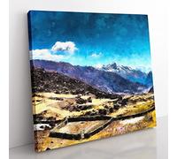 The Annapurna Circuit In Nepal Painting Modern Canvas Wall Art Print Ready to Hang, Framed Picture for Living Room Bedroom Home Office Décor, 50x50 cm (20x20 Inch)
