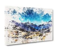 The Annapurna Circuit In Nepal Watercolour Modern Canvas Wall Art Print Ready to Hang, Framed Picture for Living Room Bedroom Home Office Décor, 20x14 Inch (50x35 cm)