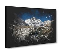 The Annapurna Sanctuary In Nepal Paint Splash Canvas Print | Gallery Wrapped 30mm Frame Wall Art | 24x16 inches | Ready to Hang | Modern Picture | Living Room Bedroom Lounge Office
