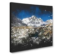 The Annapurna Sanctuary In Nepal Paint Splash Modern Canvas Wall Art Print Ready to Hang, Framed Picture for Living Room Bedroom Home Office Décor, 20x20 Inch (50x50 cm)