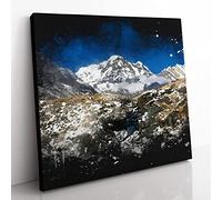 The Annapurna Sanctuary In Nepal Paint Splash Modern Canvas Wall Art Print Ready to Hang, Framed Picture for Living Room Bedroom Home Office Décor, 35x35 cm (14x14 Inch)