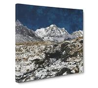 The Annapurna Sanctuary In Nepal Painting Modern Canvas Wall Art Print Ready to Hang, Framed Picture for Living Room Bedroom Home Office Décor, 20x20 Inch (50x50 cm)