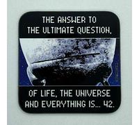 The Answer To The Ultimate Question - Deep Thought from The Hitchhiker's Guide to the Galaxy - Drinks Coaster - Hardboard - 9cm x 9cm - Gloss Finish