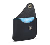 The Antiq Black Leather Card Holder with Single Button Closure - Card Wallet Holds Up to 4 Cards, Genuine Credit Card Holder Sleeve 4x3 inches