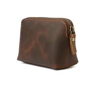 The Antiq: Cosmetic Case, Leather Cosmetic Bag, Zipper Coin Pouch, Dopp Kit for Small Make-up Essentials, Make-up Bag, Brown, Leather Case With Metal Zipper
